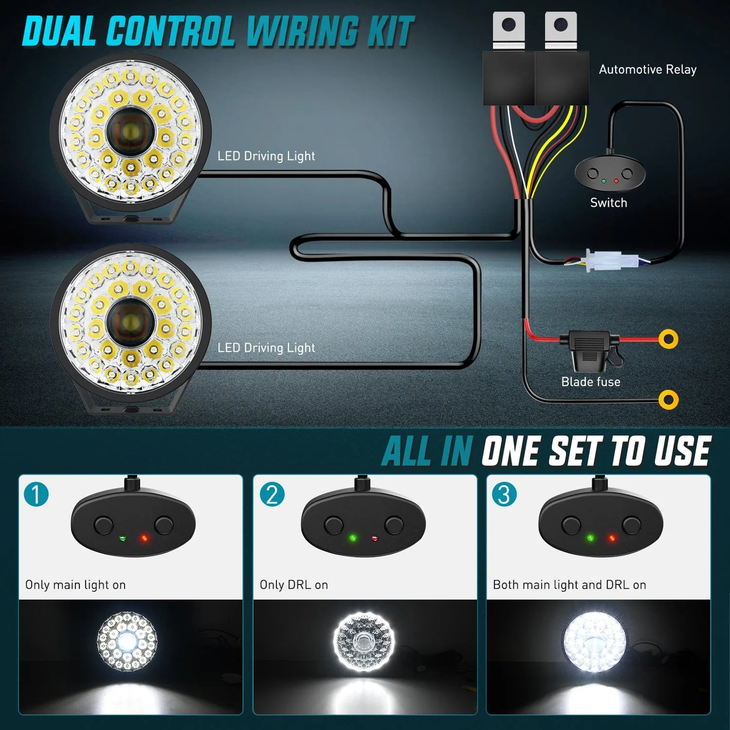 9Inch 160W Round Offroad Light Hyper Spot Beam Work Light (Pair) | 12 AWG DT Connector Wiring Harness Kit