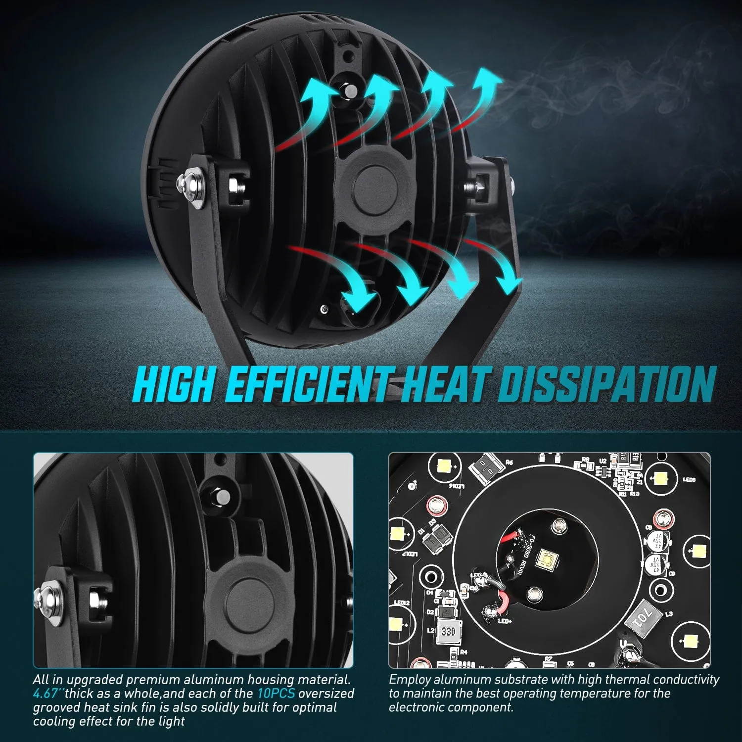 9Inch 160W Round Offroad Light Hyper Spot Beam Work Light (Pair) | 12 AWG DT Connector Wiring Harness Kit