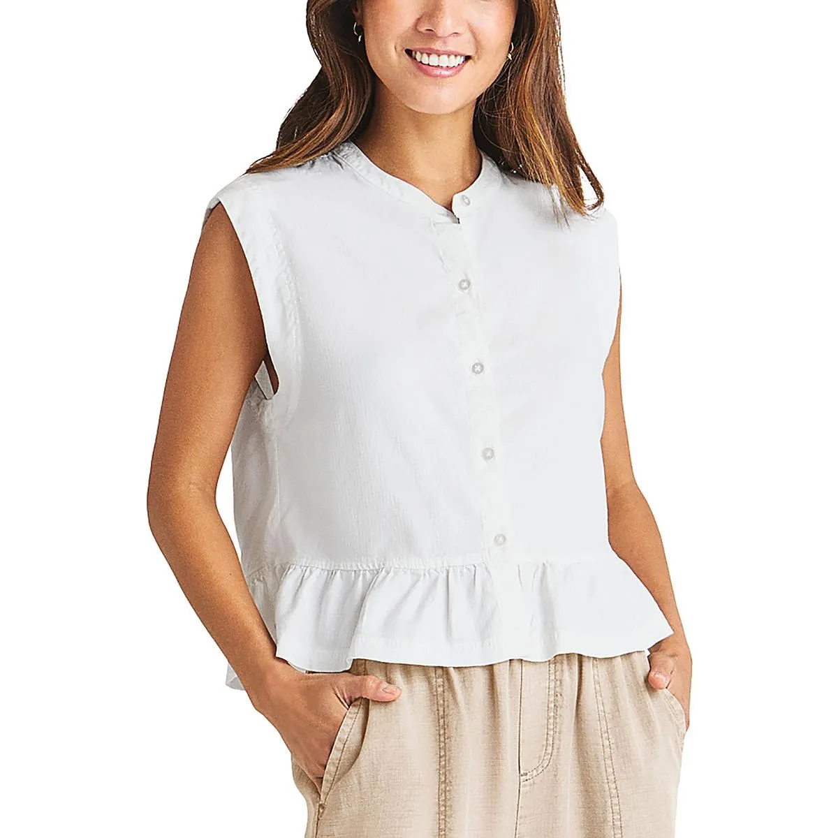 Alice Womens Button Down Jewel Neck Shell