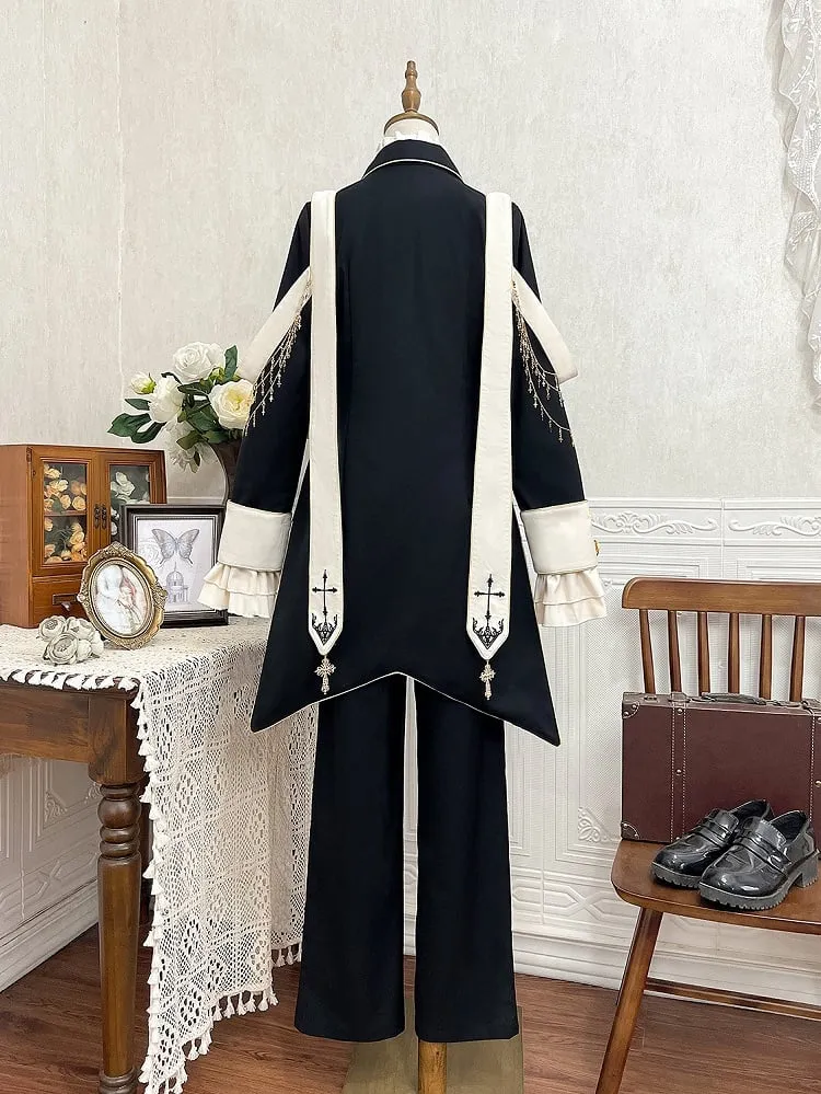 Black Ouji Lolita Cross Chains and Charms Stole Swallow Tail Blazer Coat