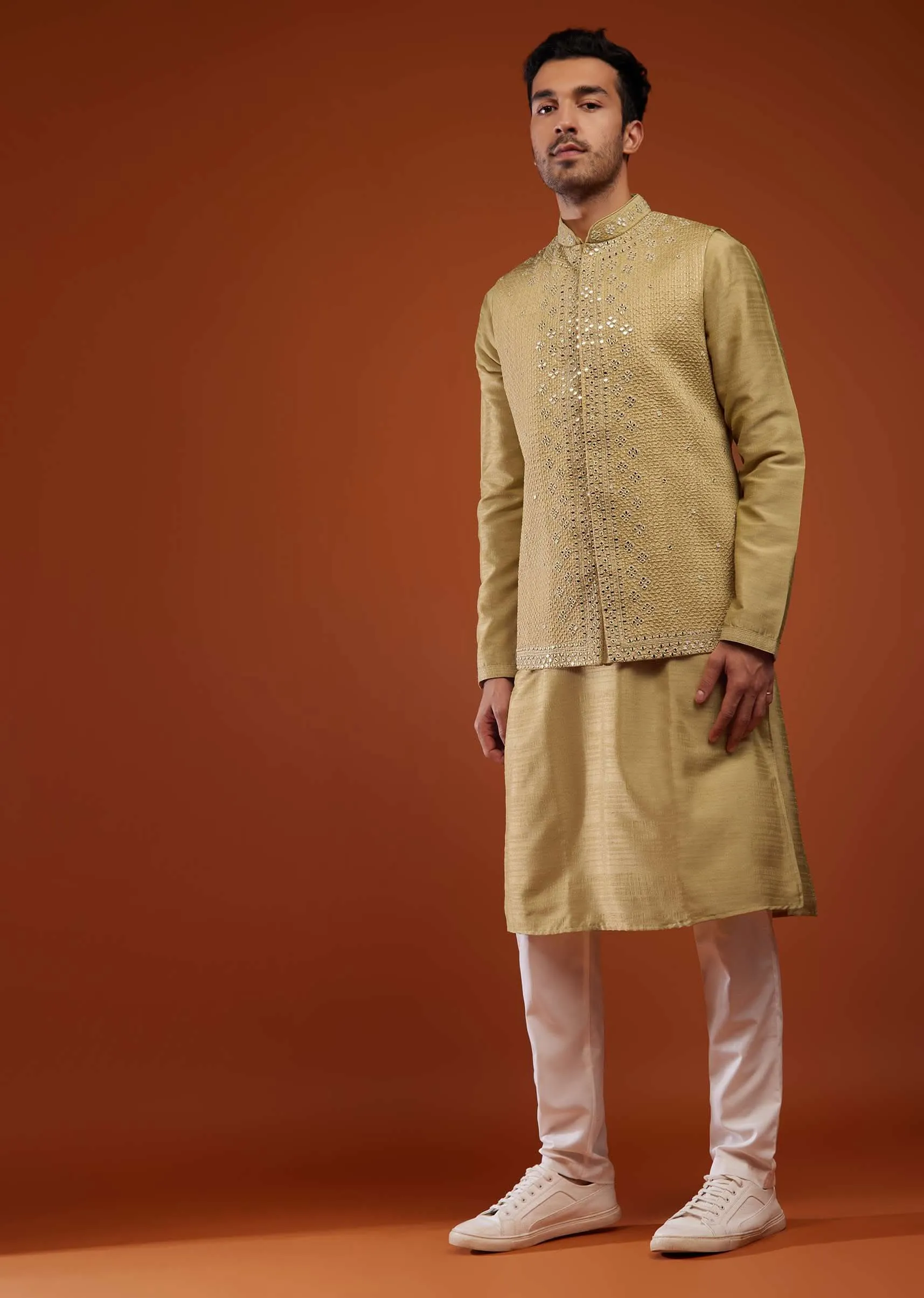Light Brown Embroidered Bandi Jacket Set