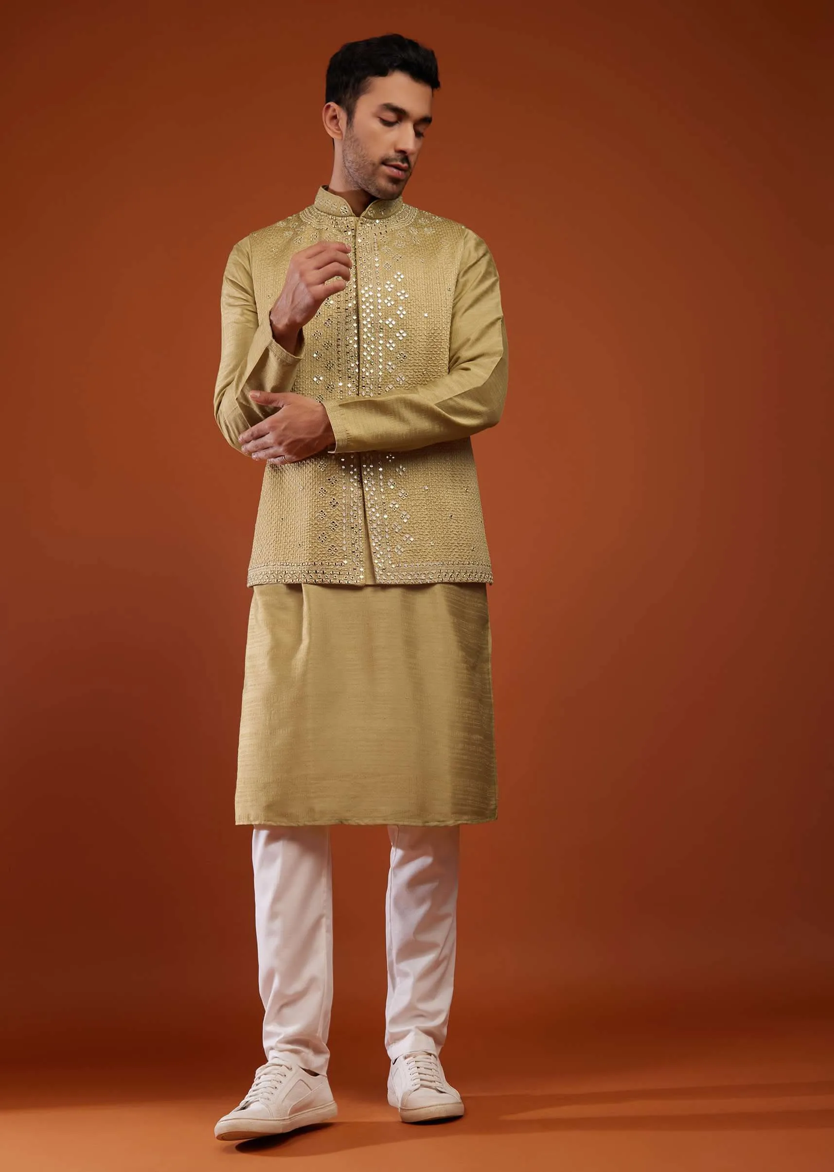 Light Brown Embroidered Bandi Jacket Set