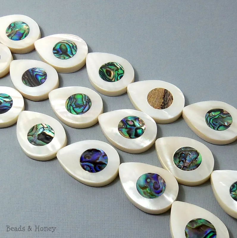 Makabibi Shell Inlaid Abalone Shell Teardrop 22x30mm (2pcs)
