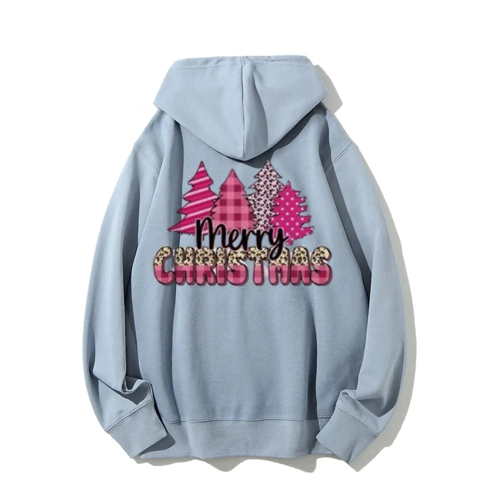 Merry Christmas Tree Graphic Pullover With Kangaroo Pocket Hoodies