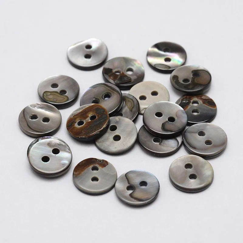 Mother of Pearl Shell Buttons 10mm - set of 8 eco friendly grey buttons