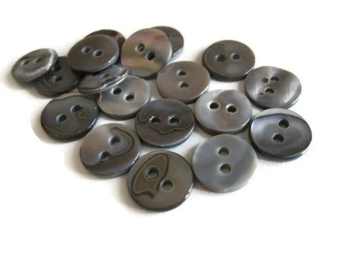 Mother of Pearl Shell Buttons 10mm - set of 8 eco friendly grey buttons