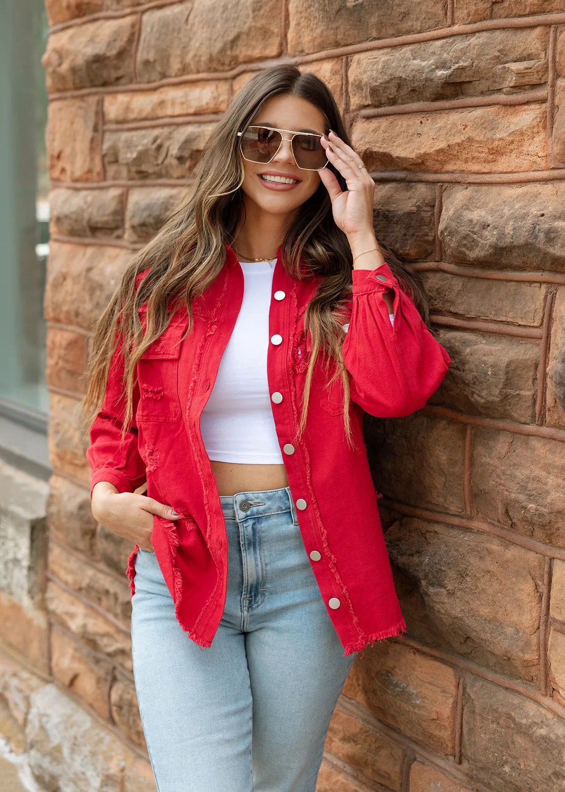 Red Tattered Denim Jacket