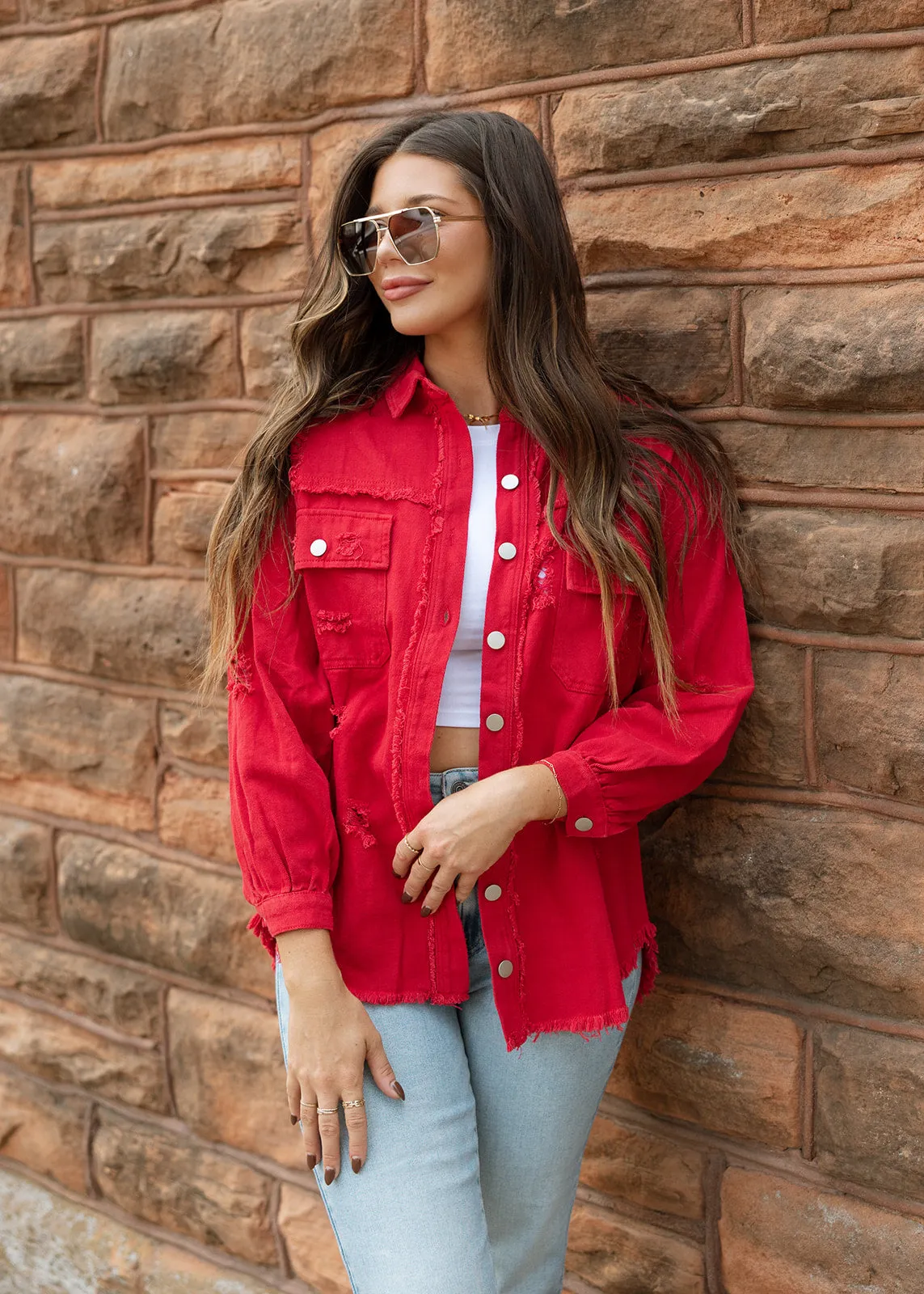 Red Tattered Denim Jacket