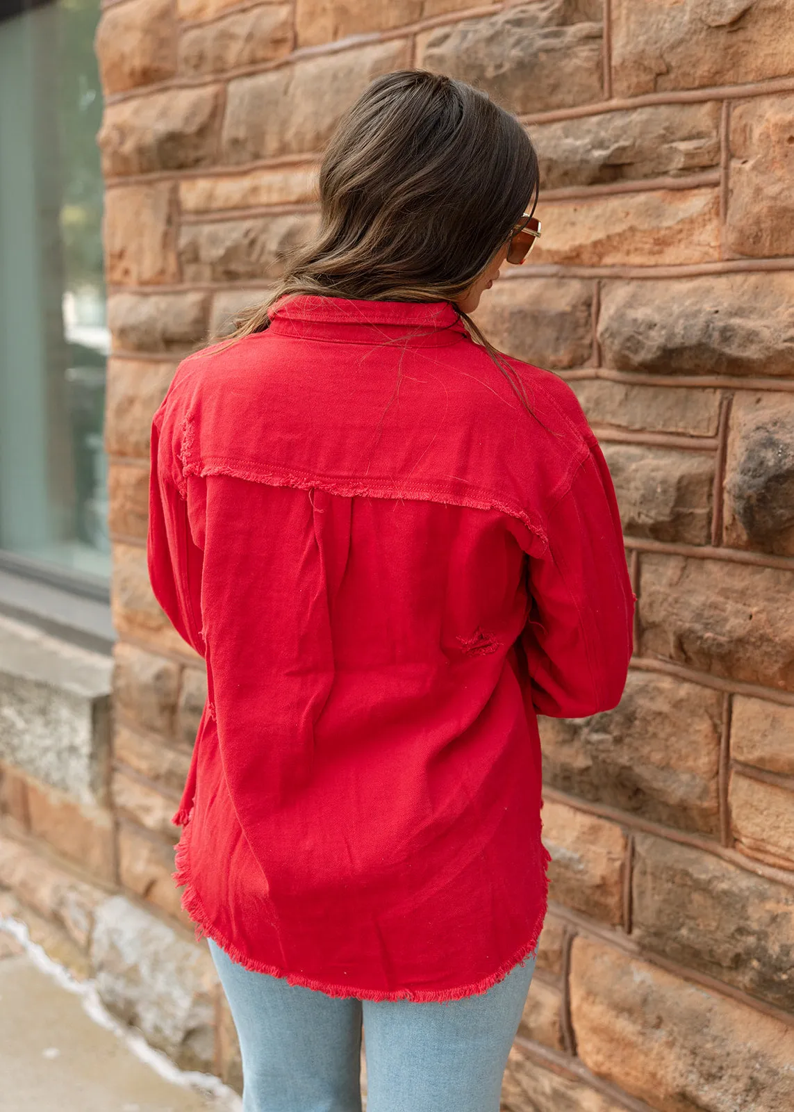 Red Tattered Denim Jacket