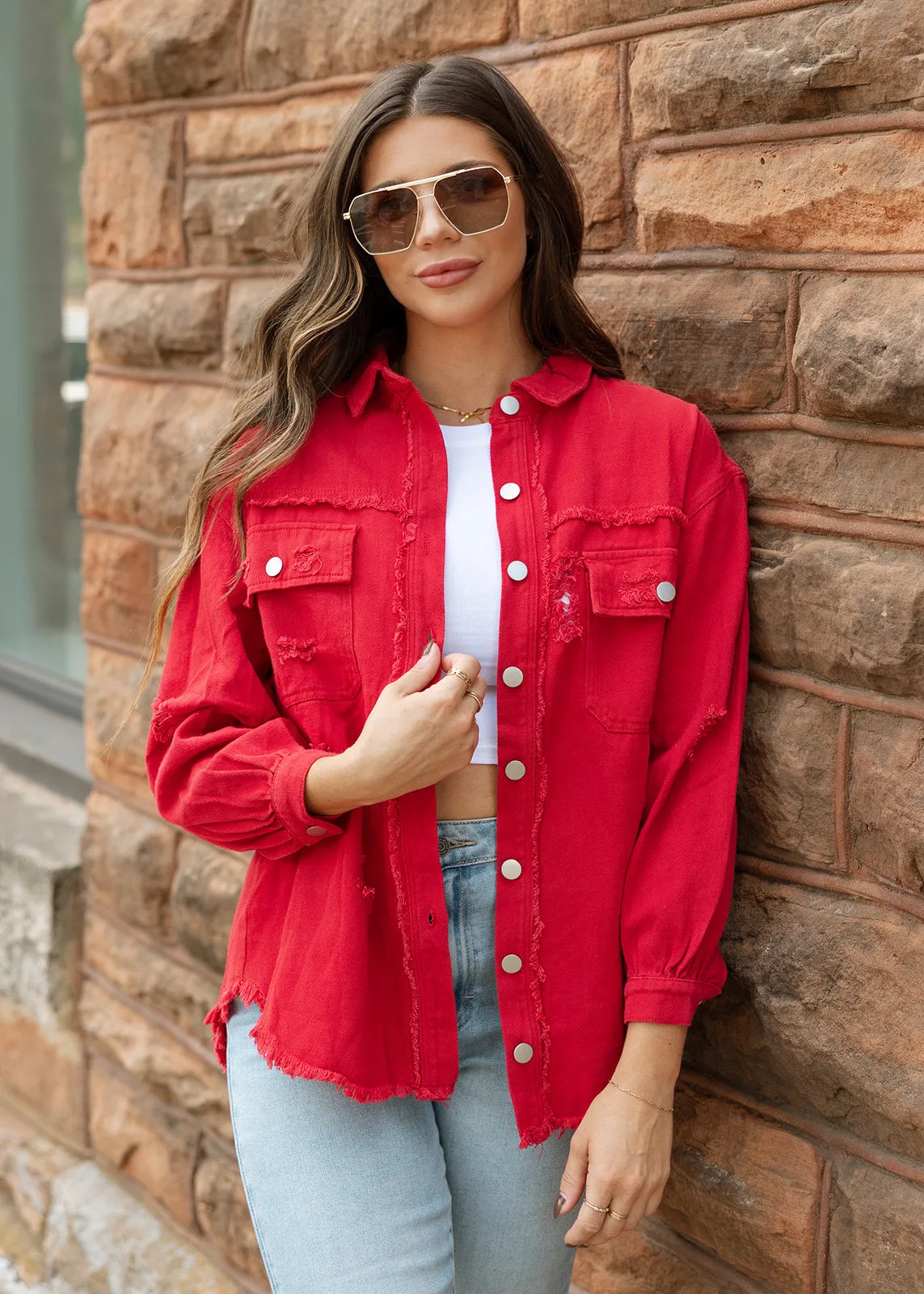 Red Tattered Denim Jacket