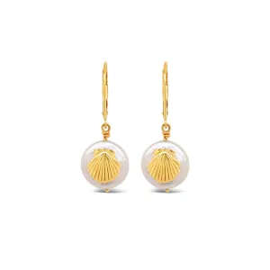 Tiny Scallop Shell Coin Pearl Earrings