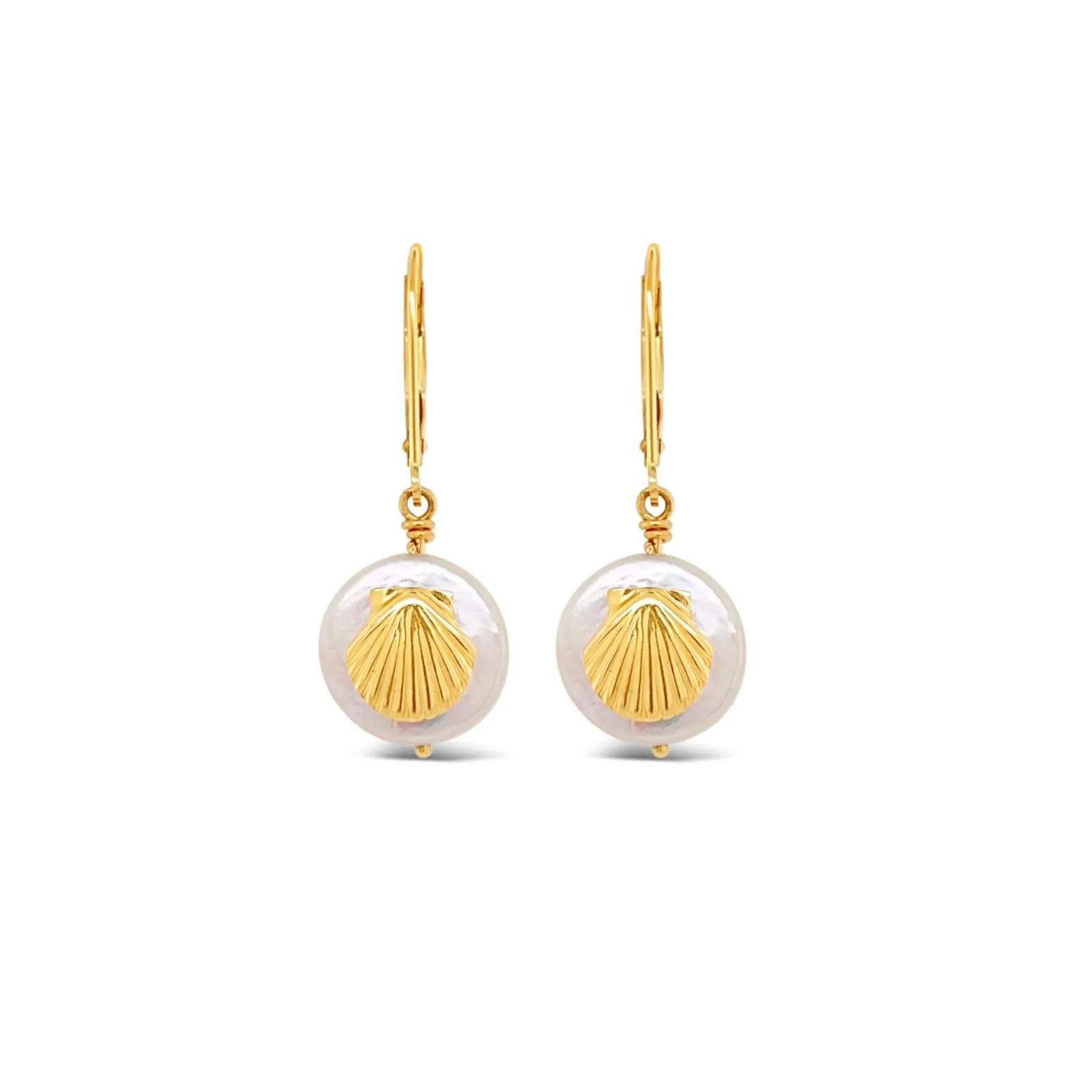 Tiny Scallop Shell Coin Pearl Earrings
