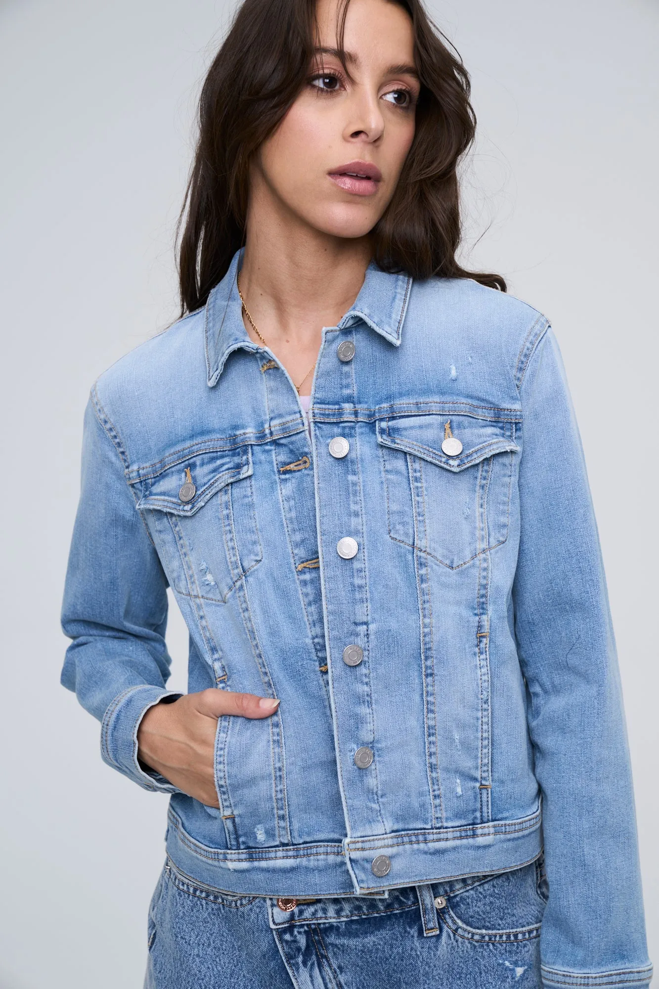 ULTRA STRETCH DENIM JACKET IN MEDIUM LIGHT  / SP-J3638ML